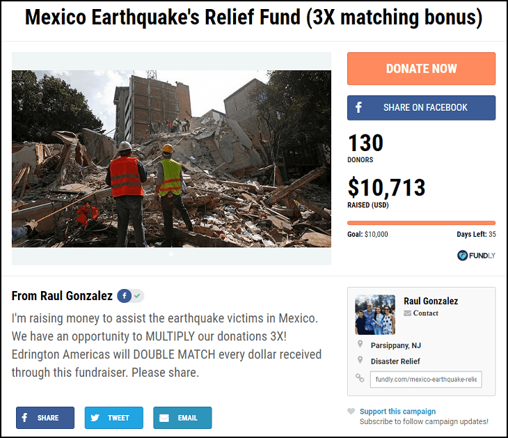 Mexico Earthquake Disaster Relief Fundraiser with Matching Gifts