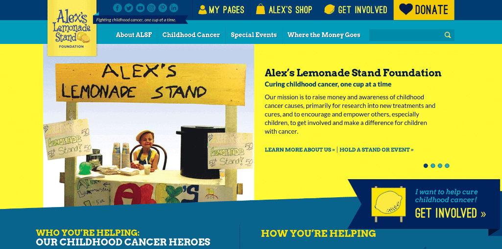 Alex's Lemonade Stand Foundation has created a site with airtight branding that perfectly reflects their mission.