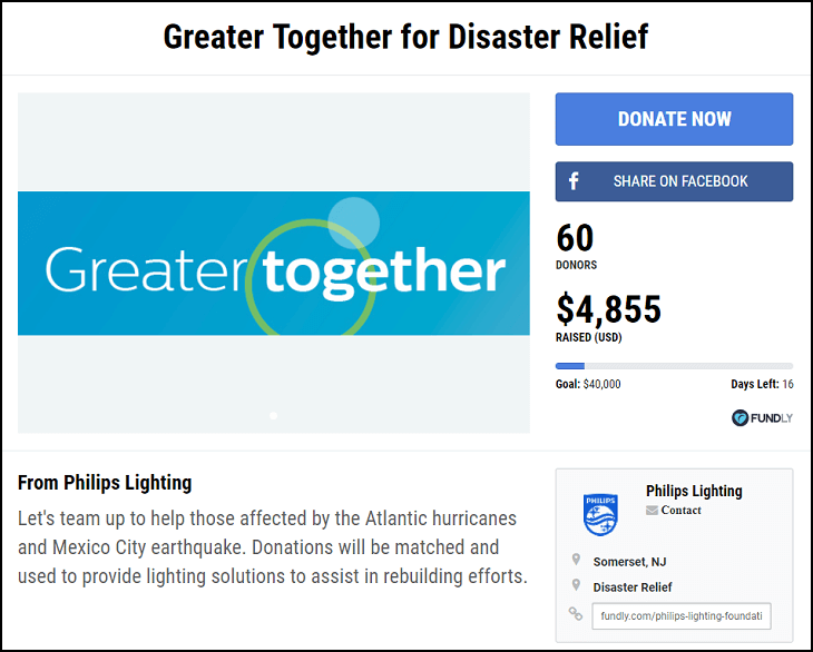 Philips Lighting Greater Together Disaster Relief Fundraiser with Matching Gifts