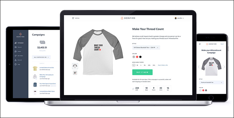 Bonfire's combination of donation buttons and merchandise fundraising is super effective.