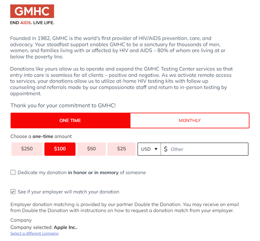 Example donation page using fundraising software