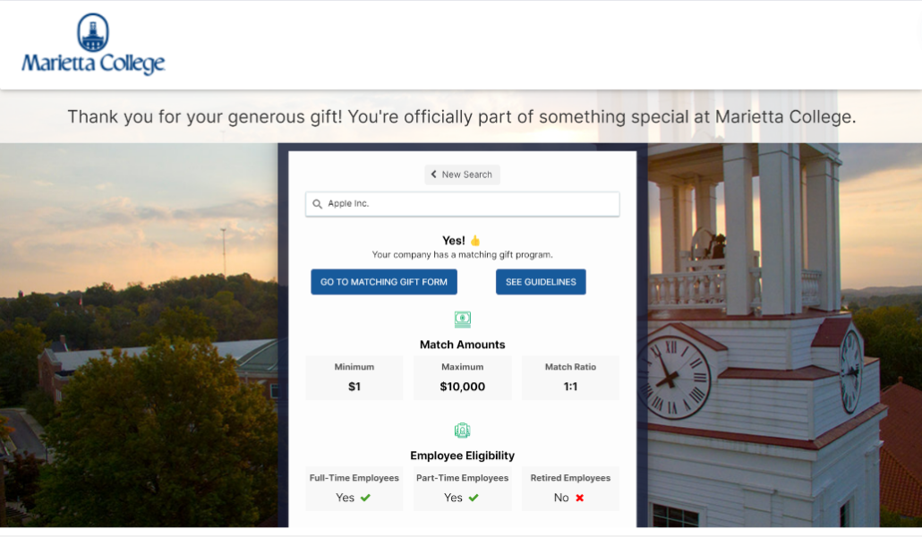 Confirmation page using fundraising software