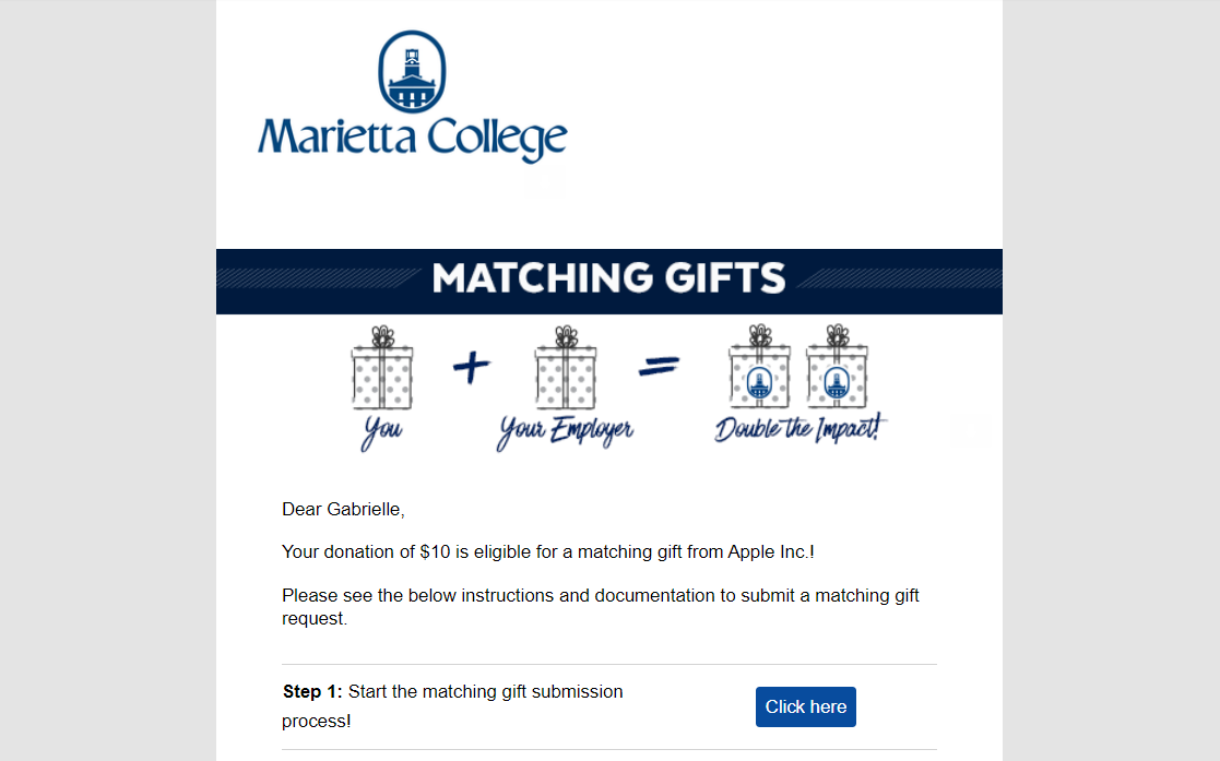 Matching gift follow-up email using fundraising software
