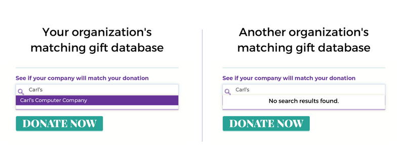 One-off matching gift program search results