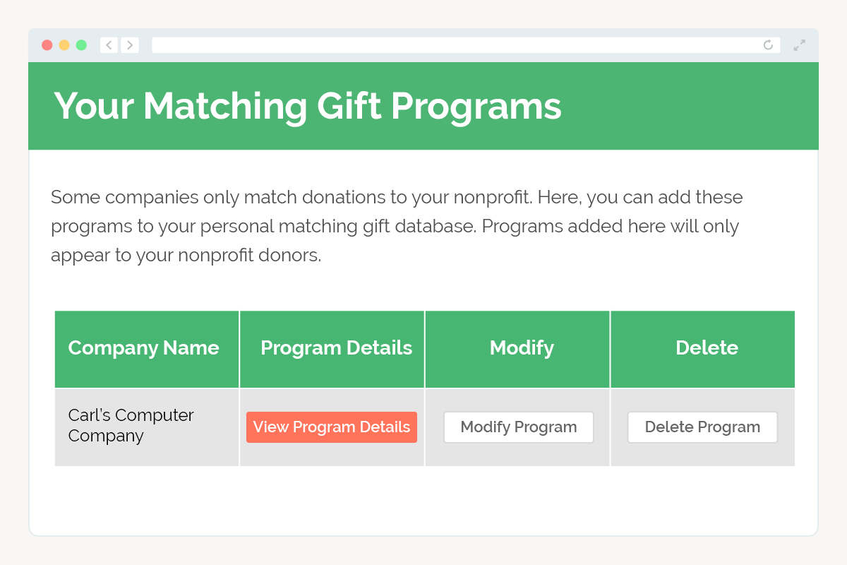 Custom or one-off matching gift backend management