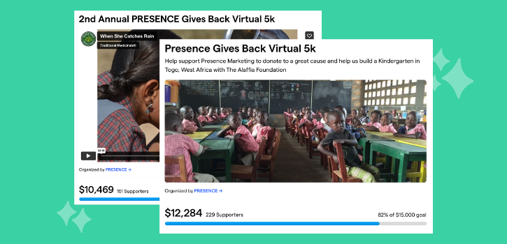 This image shows an example of a workplace giving day as an employee giving campaign, hosted by Presence Marketing.