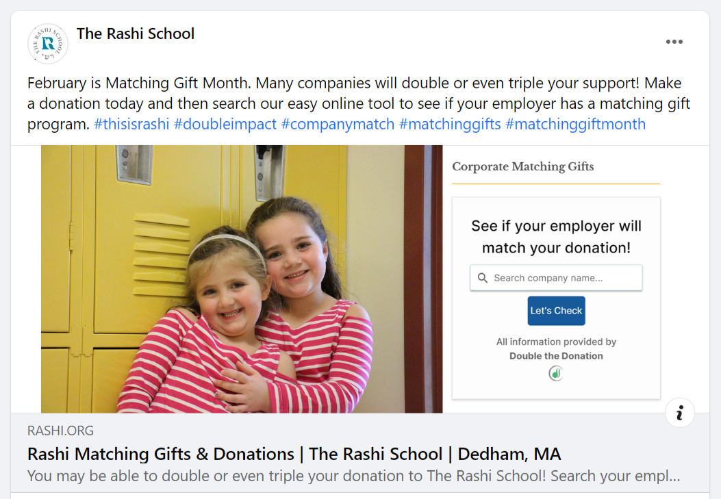 Sample Matching Gift Month marketing by the Rashi School