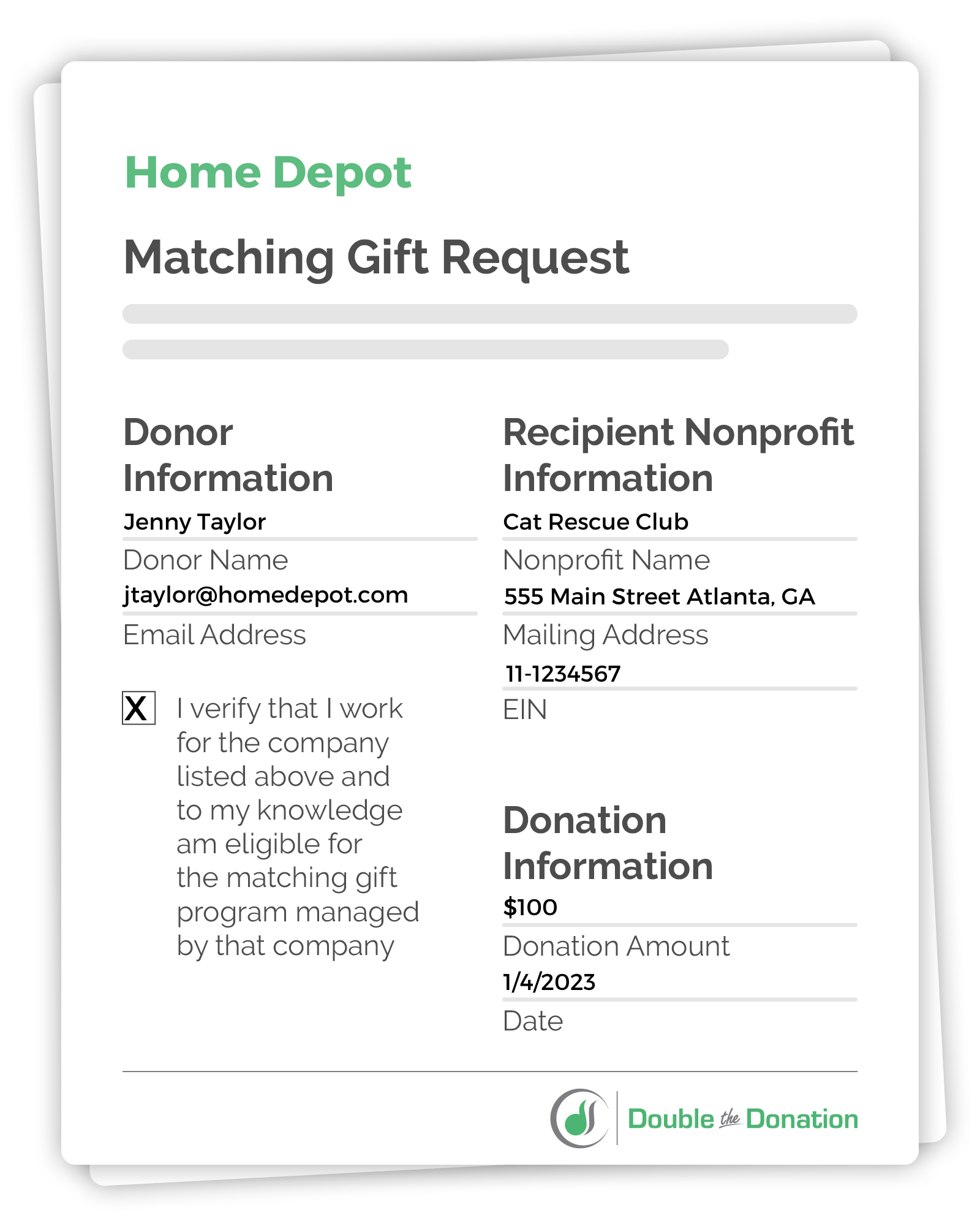Behind-the-scenes submission for one-off matching gift programs using the standard form