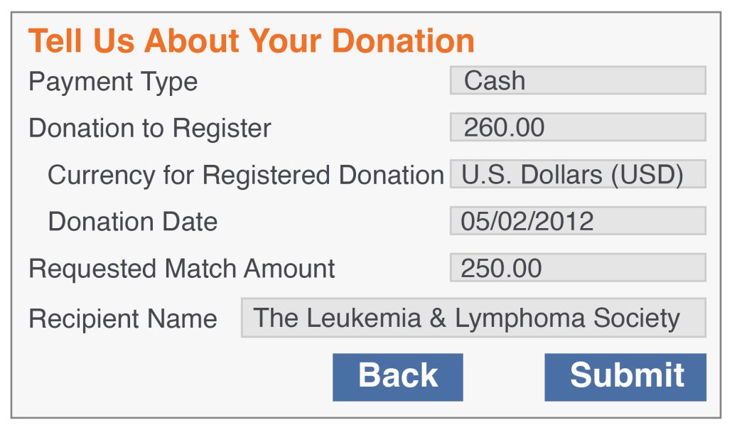 Sample electronic match form donation information