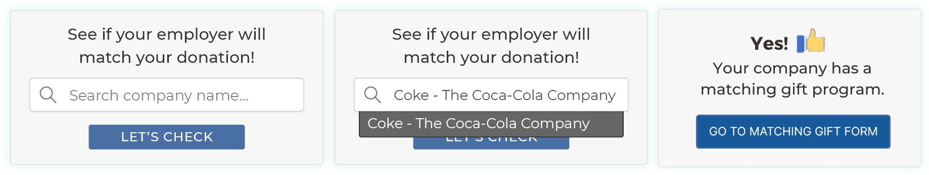 Locating matching forms with a corporate matching gift database