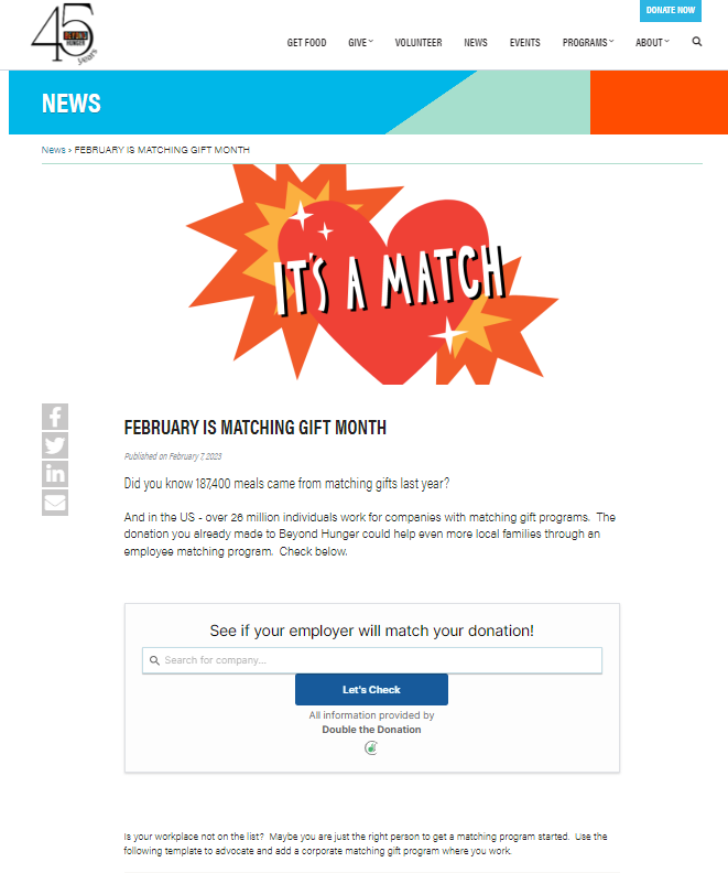 Matching Gift Month example campaign