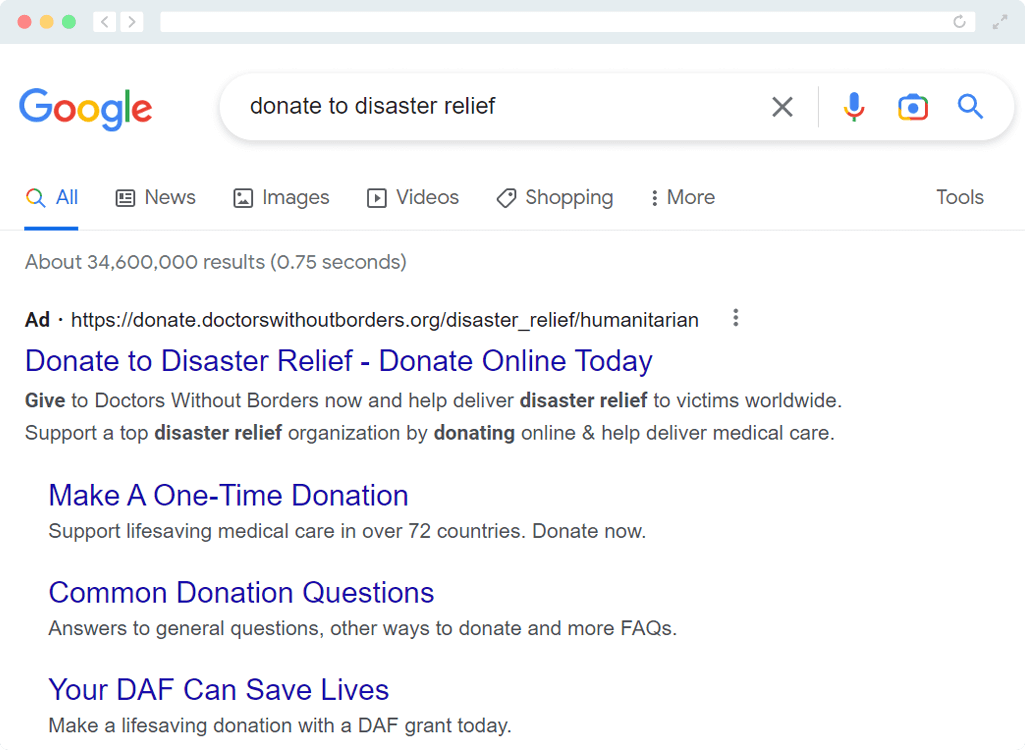 You can market fundraisers for emergencies and disasters using Google Ads.