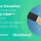 Image with text that says "Double the Donation Releases Enhanced Blackbaud CRM Matching Gift Integration Using New Blackbaud SKY API" with the Blackbaud and Double the Donation logos and a handshake graphic