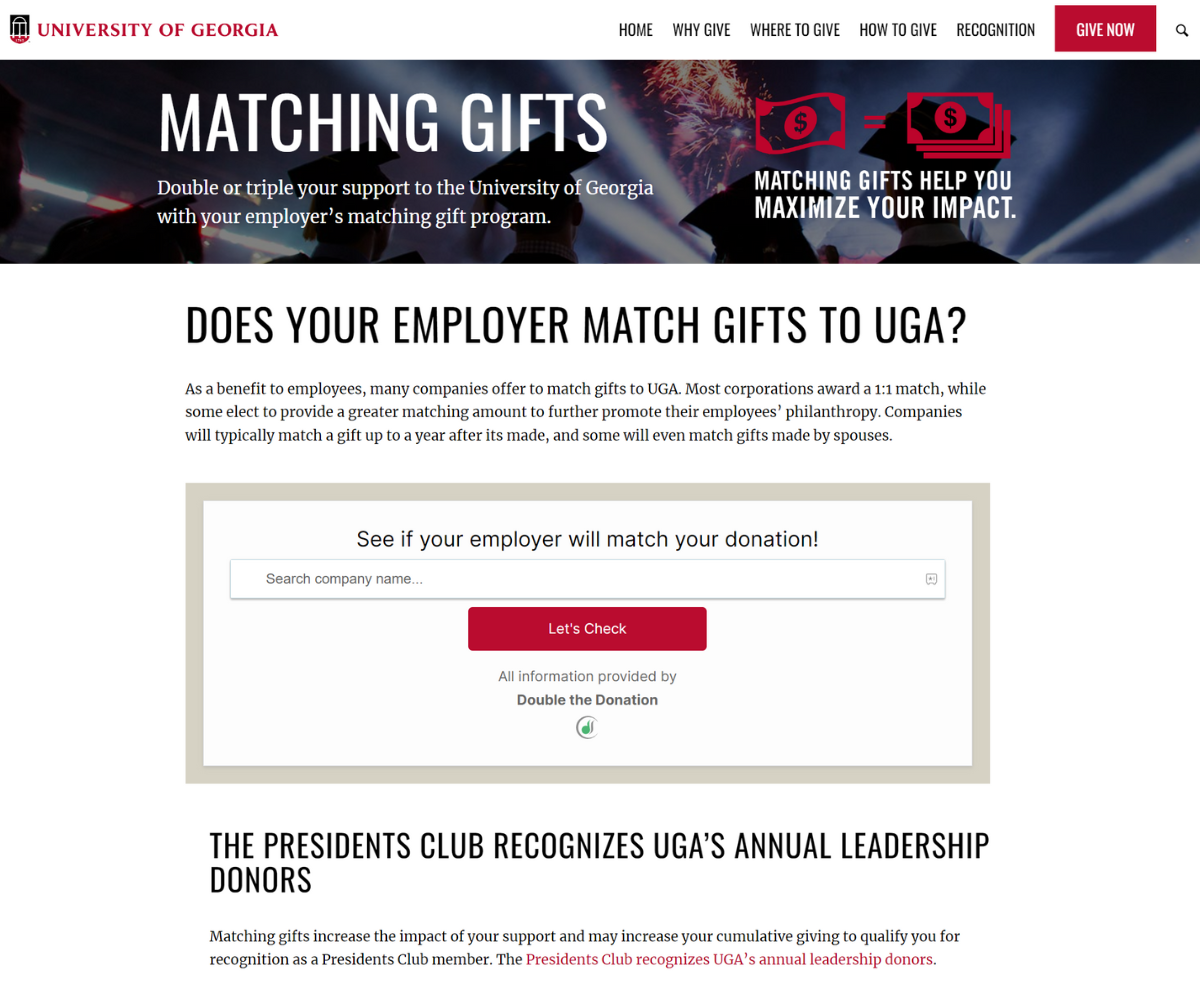 UGA's matching gift appeals page
