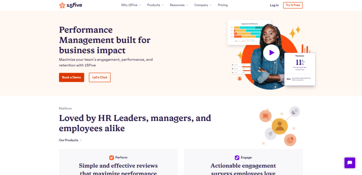 This image shows the website for 15Five, a top employee engagement tool for feedback.
