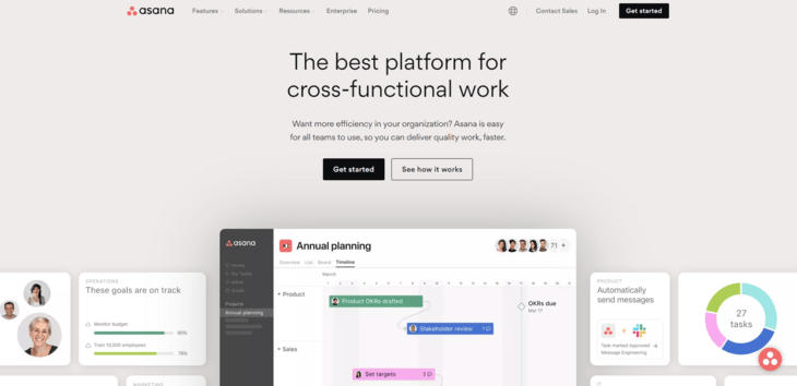 This image shows the website for Asana, a top employee engagement tool.