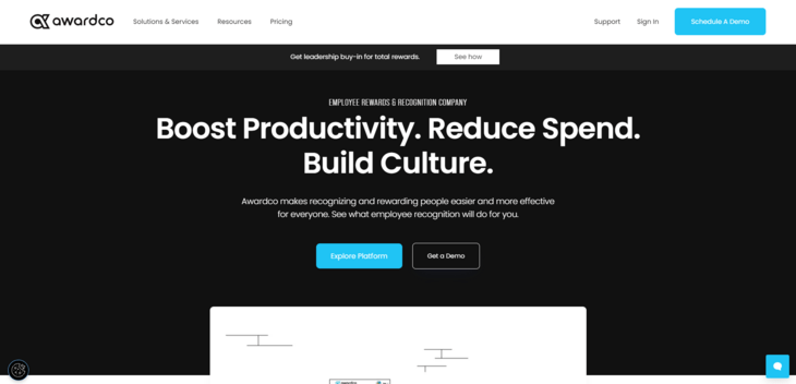 This image shows the website for Awardco, one of the best employee engagement tools.