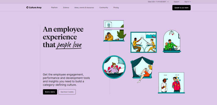 This image shows the website for Culture Amp, a top employee engagement tool for feedback.