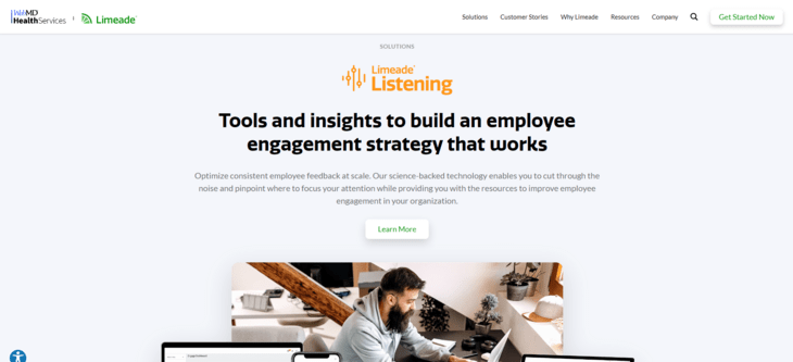 This image shows the website for Limeade Listening, a top employee engagement tool.