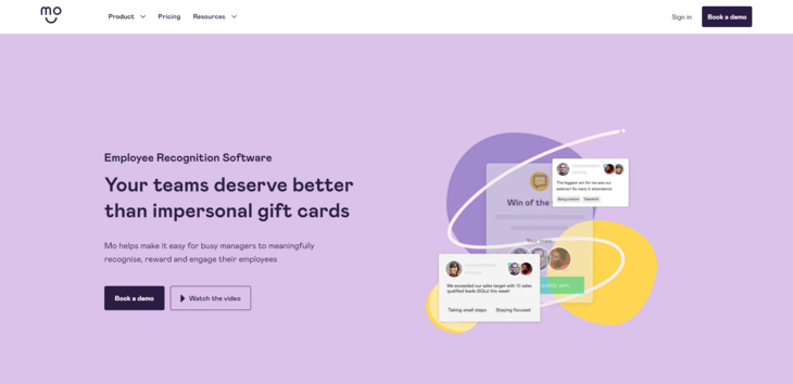 This image shows the website for Mo, one of the best employee engagement tools.