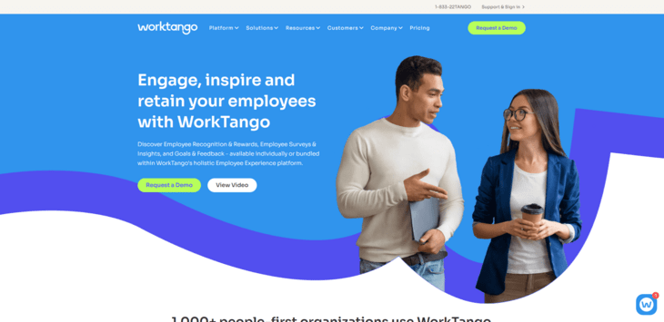 This image shows the website for WorkTango, a top employee engagement tool.