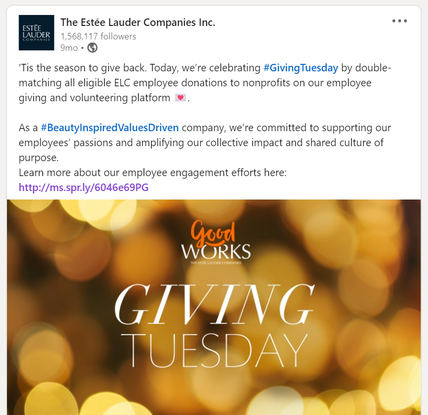 Estee Lauder's Giving Tuesday matching gifts efforts