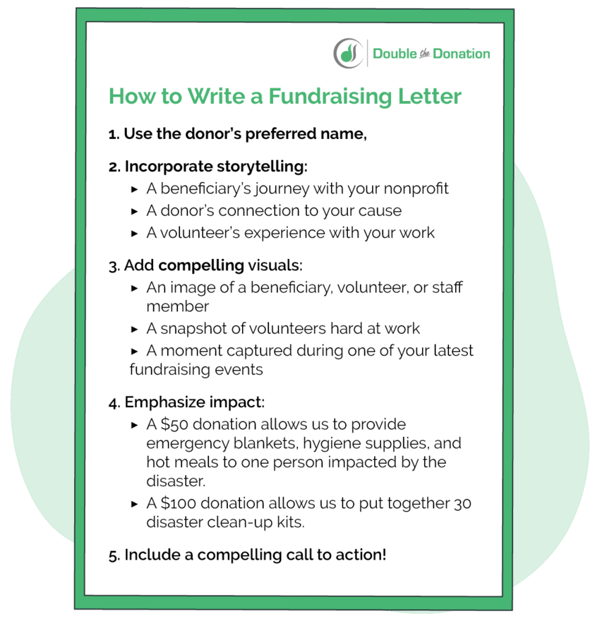 Follow these steps to write a compelling fundraising letter, explored in more detail below.