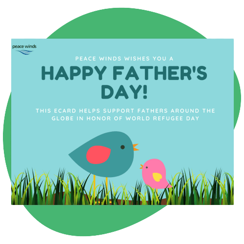 Pictured is an example nonprofit fundraising ecard for fathers day with two cartoon birds on it,,