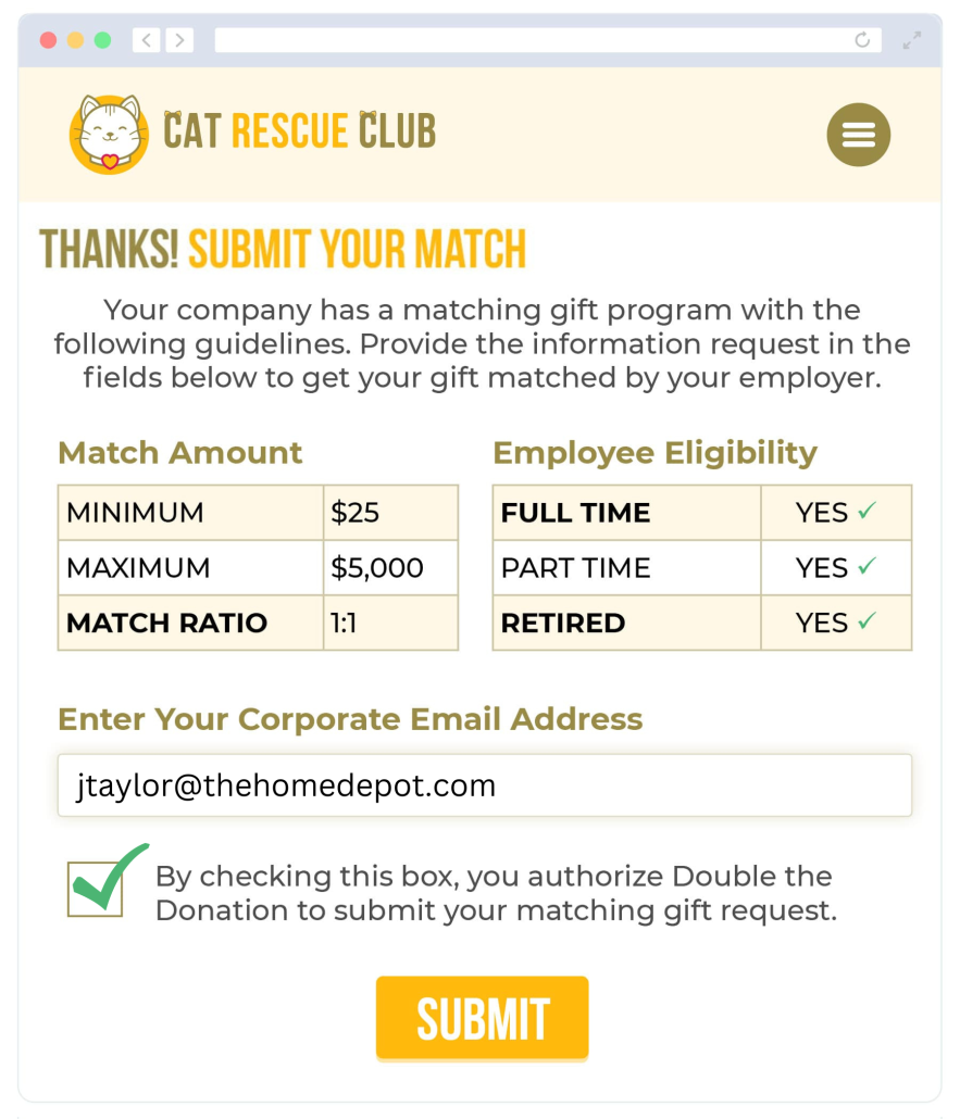 Double the Donation's auto-submission streamlines corporate philanthropy participation.