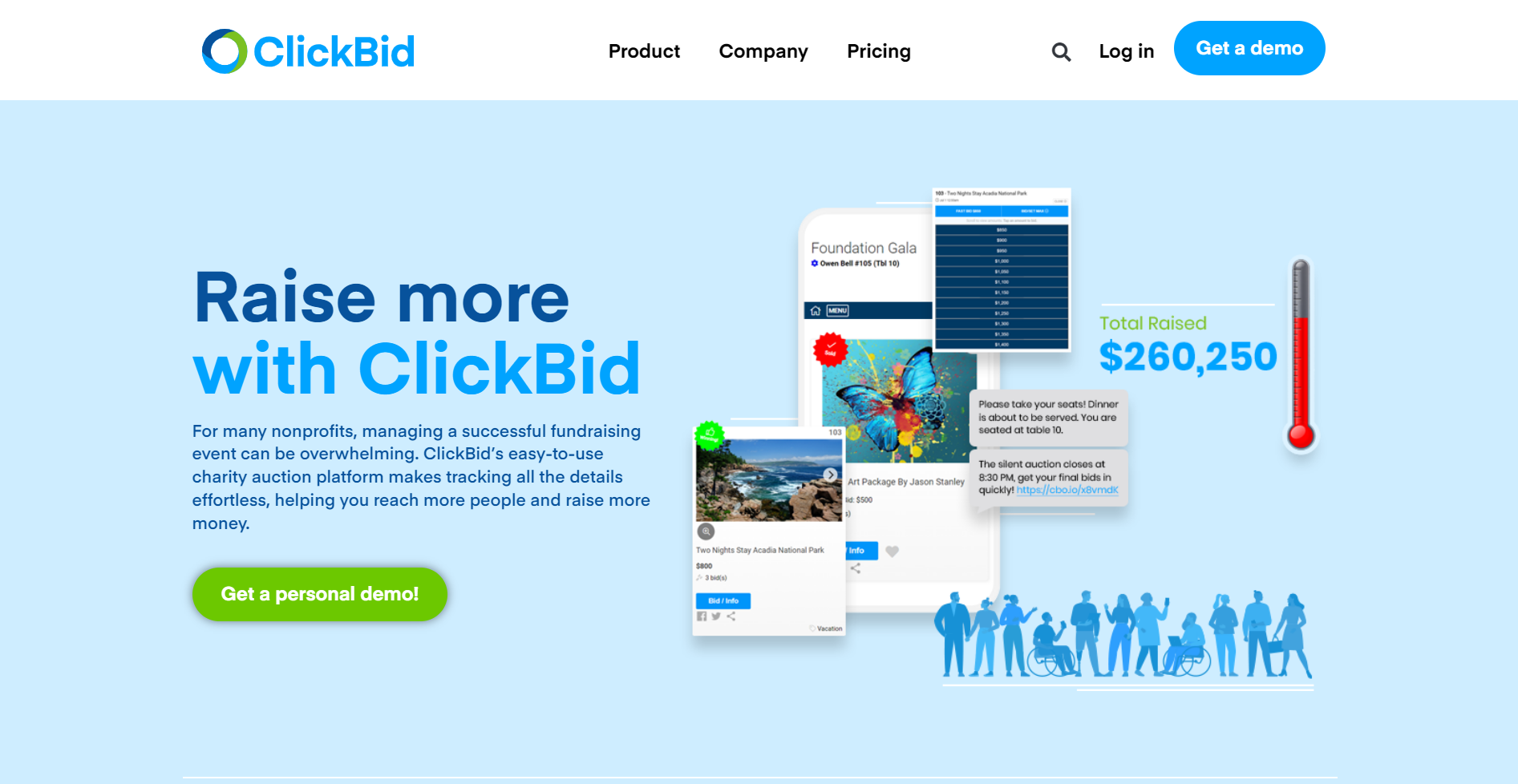This image shows ClickBid's website, which provides more information about their mobile bidding software.