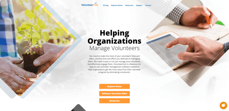 This image shows the website of VolunteerHub, a top volunteer management tool.