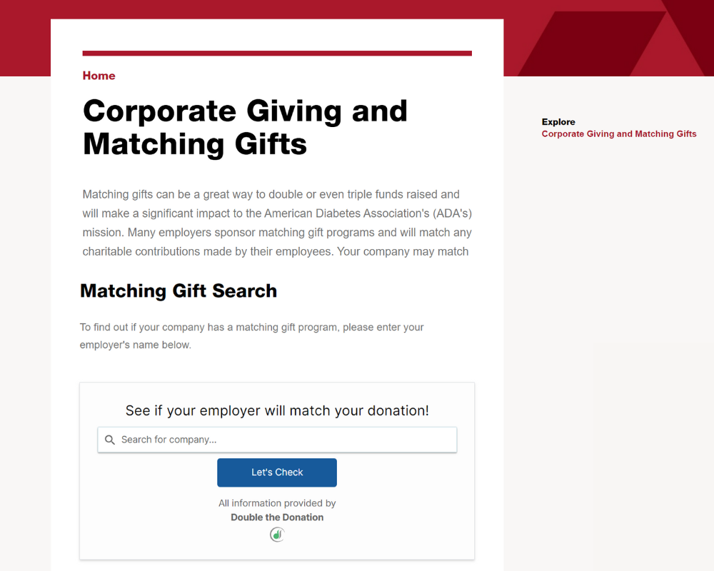 ADA Matching Gifts Page - sample cause marketing campaign