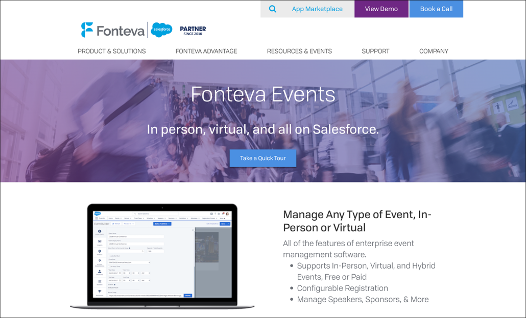 A screenshot of information about one of the best Salesforce apps for nonprofits, Fonteva Events.
