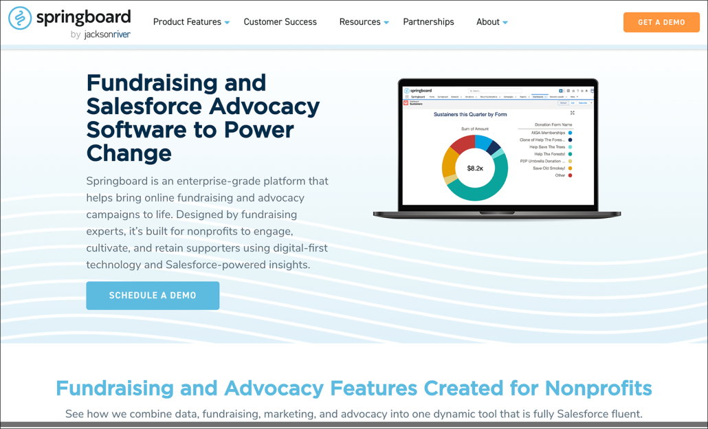 This screenshot shows the homepage of one of the top Salesforce apps for nonprofits, Springboard.