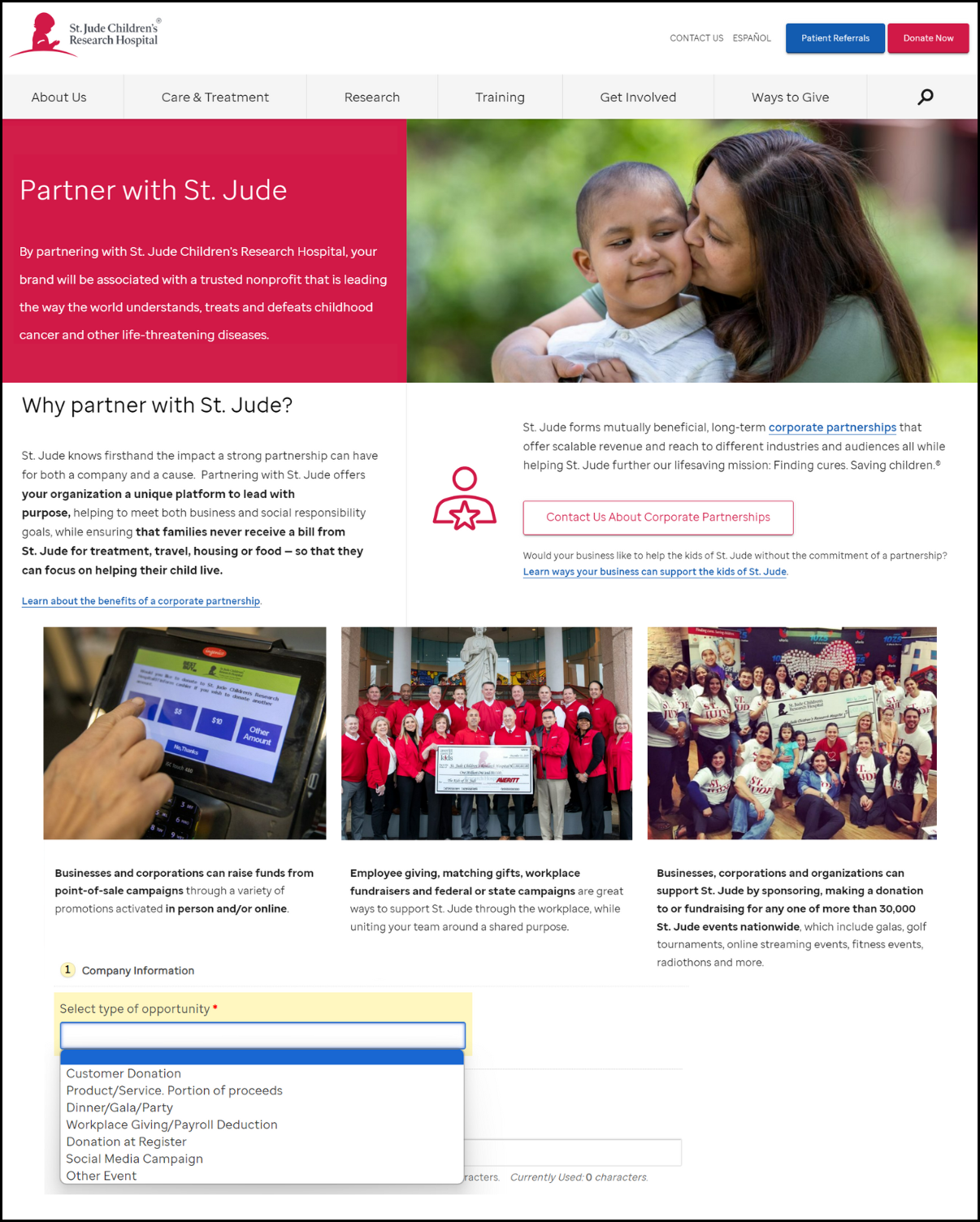 Top Nonprofit Websites example - St. Jude screenshot