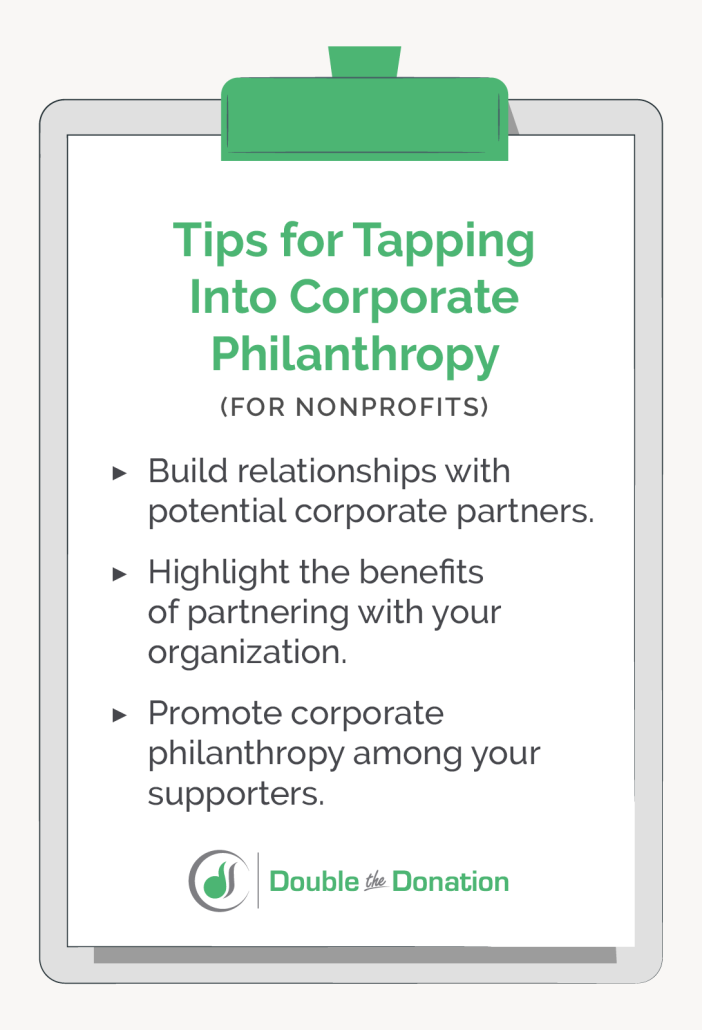 This image and the text below describe how nonprofits can tap into corporate philanthropy programs.