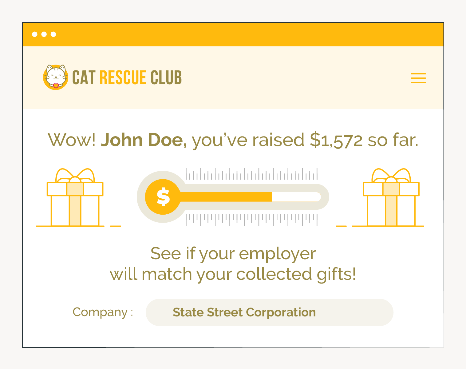 Matching peer-to-peer fundraisers' total collected gifts