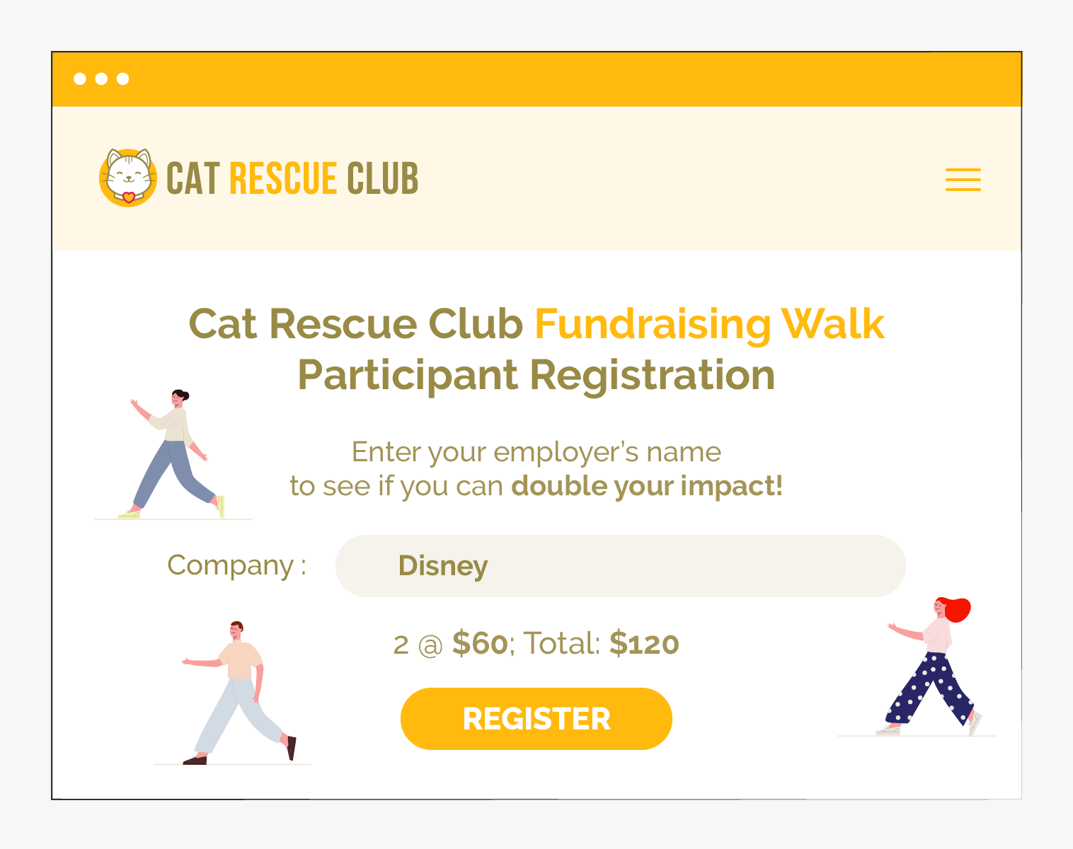 Matching gifts for peer-to-peer fundraising registration fees
