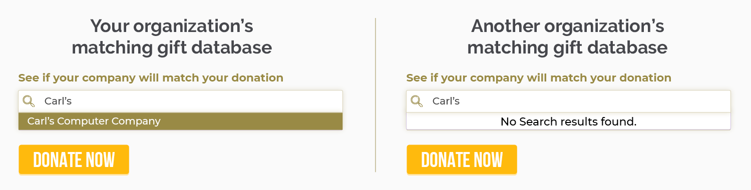 Double the Donation's one-off matching gift program search functionality