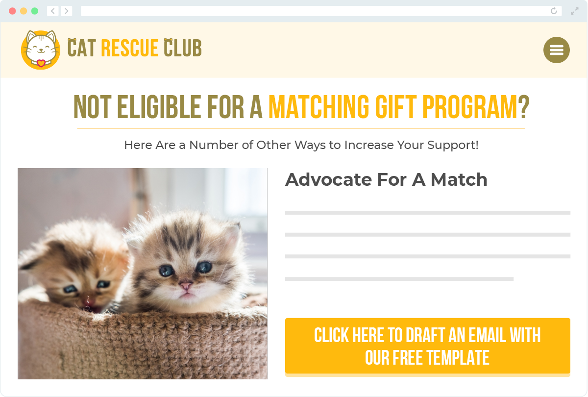 Encourage ineligible donors to advocate for a one-off matching gift program