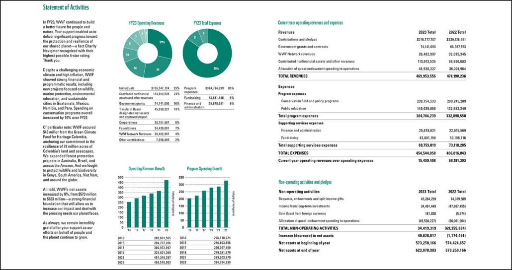 A screenshot from the World Wildlife Fund’s annual report, another excellent example of nonprofit financial reporting.