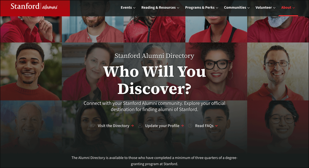 The alumni directory on Stanford University’s alumni website