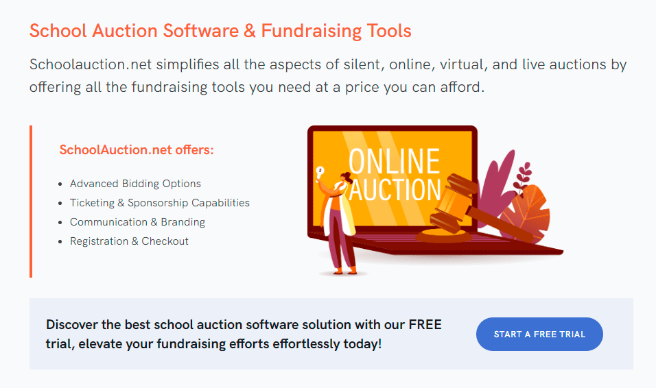 Screenshot of SchoolAuction.net's charity auction software.