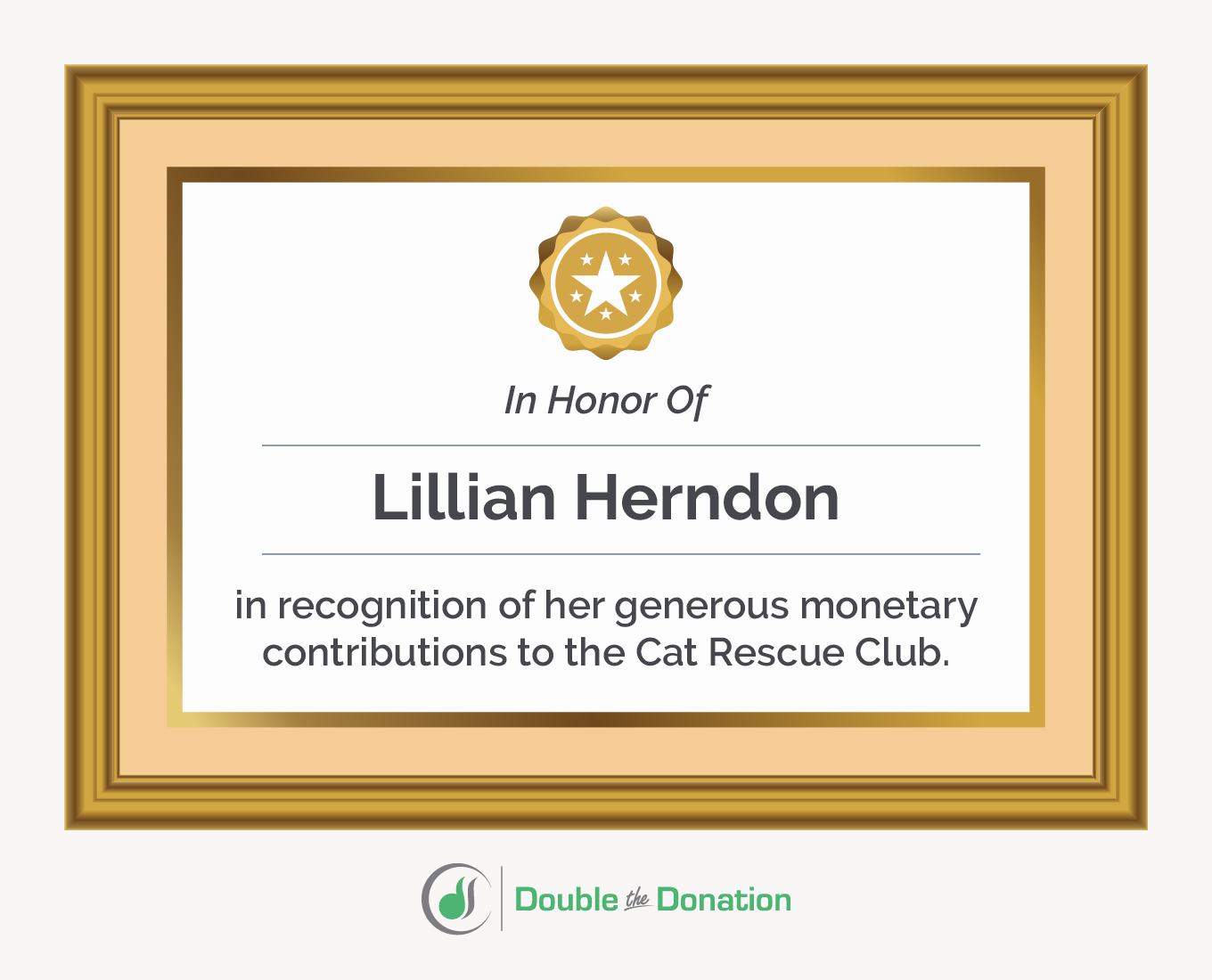 This is an example of a donor plaque, which can either be sent to the donor or displayed on a nonprofit's recognition wall.