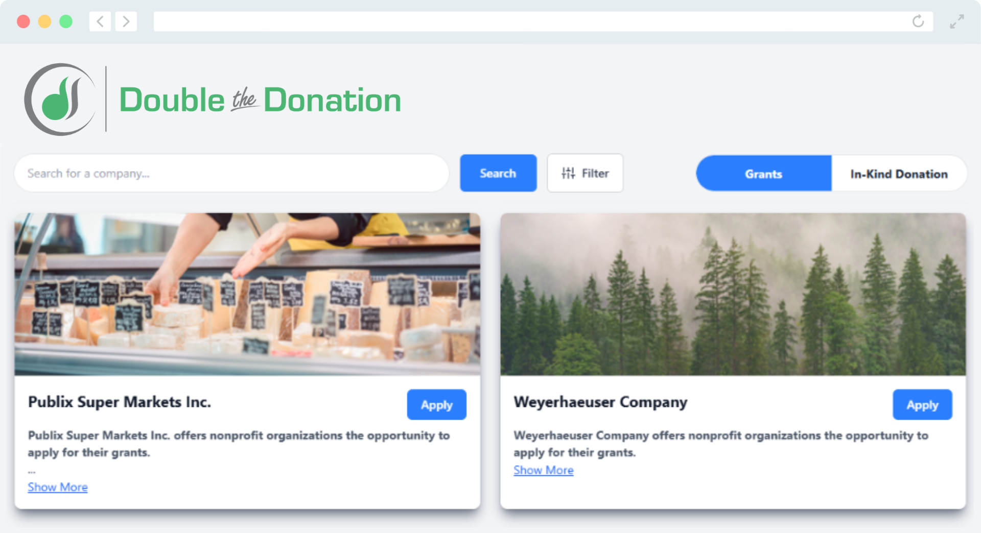 Double the Donation's corporate grant research tools