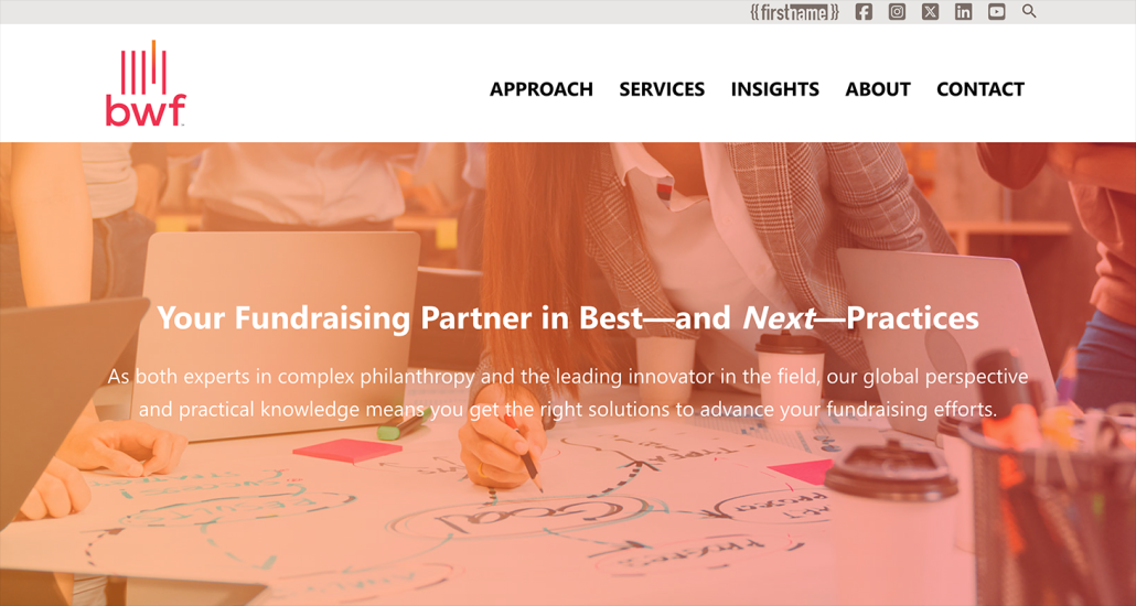 A screenshot of BWF’s services page, which provides an overview of how these fundraising consultants support nonprofits.