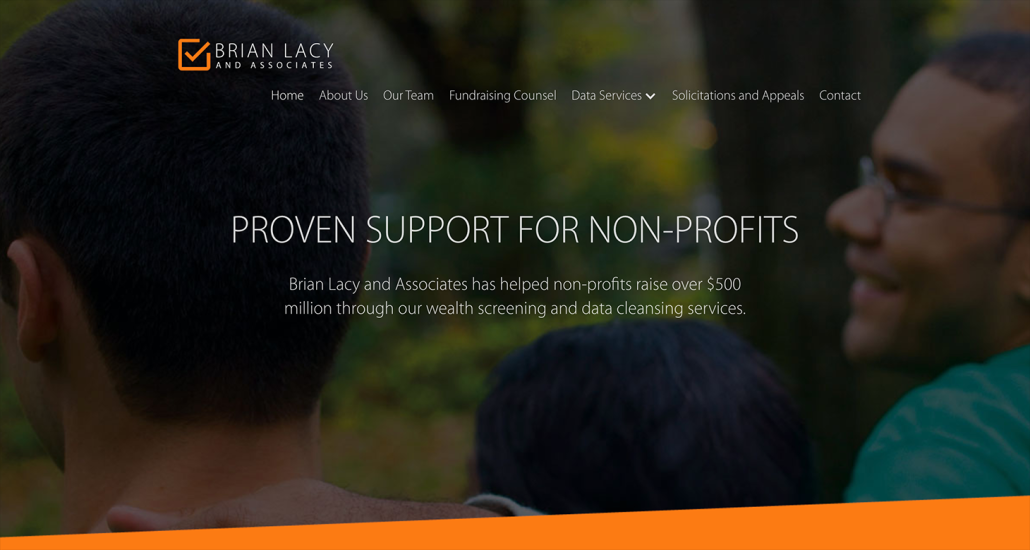 A screenshot of the Brian Lacy and Associates fundraising consulting website.