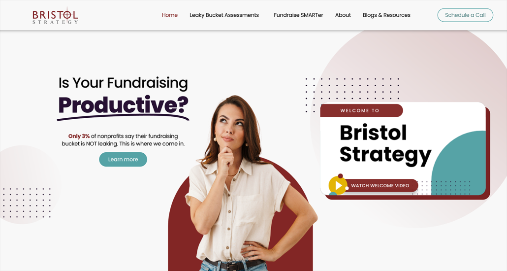 A screenshot of the Bristol Strategy Group website, which describes how the fundraising consulting firm can support nonprofits.