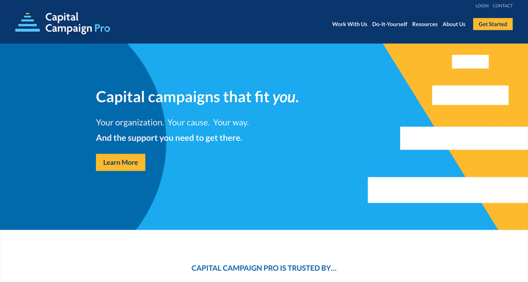 A screenshot of Capital Campaign Pro’s website, which explains how these fundraising consultants can support your capital campaign.