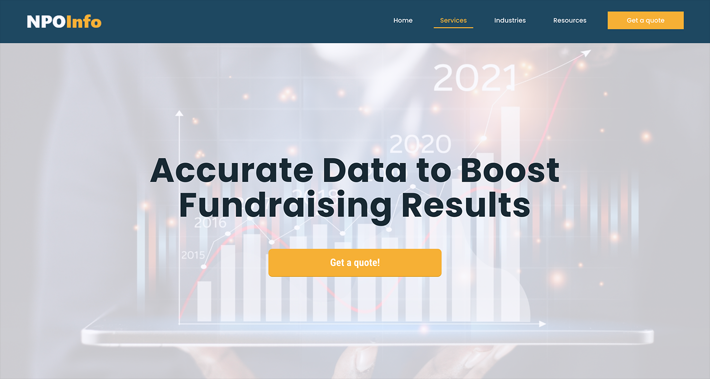 A screenshot of NPOInfo’s services page, which lists various appends for boosting your fundraising results.